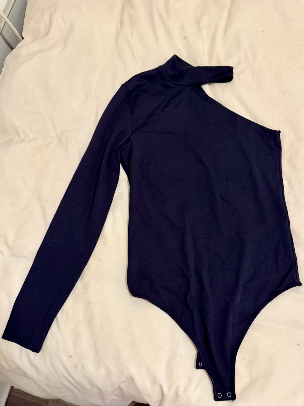 Abercrombie & Fitch Navy Asymmetric One-Shoulder Long Sleeve Bodysuit